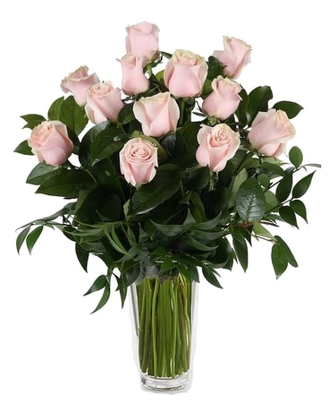One Dozen Pink Roses Flower Arrangement